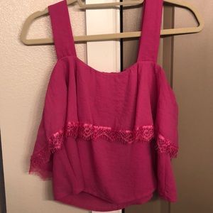 Hot Pink Lace Detail Crop